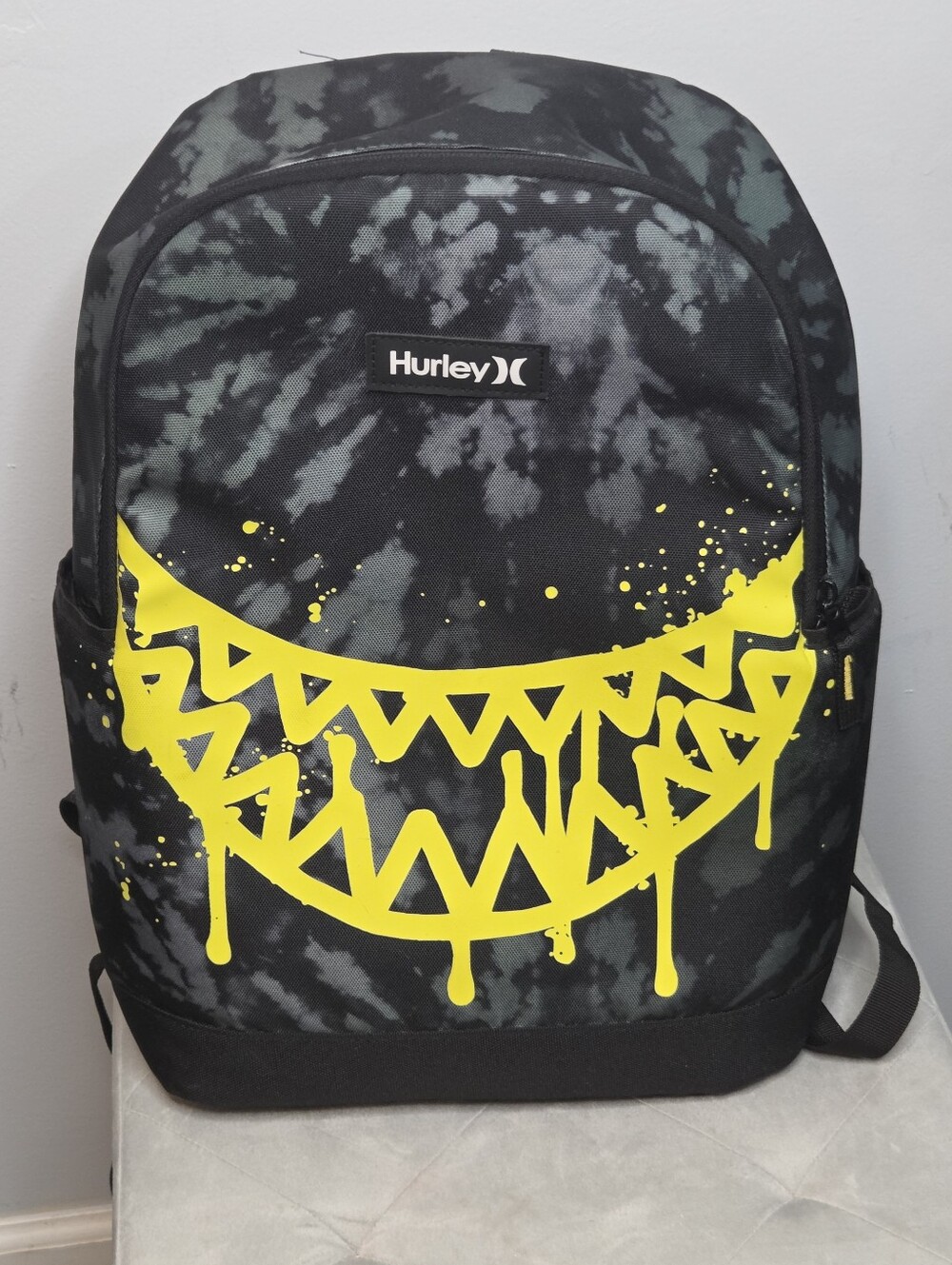 Hurley Black Camo Backpack with Bright Yellow Graphic